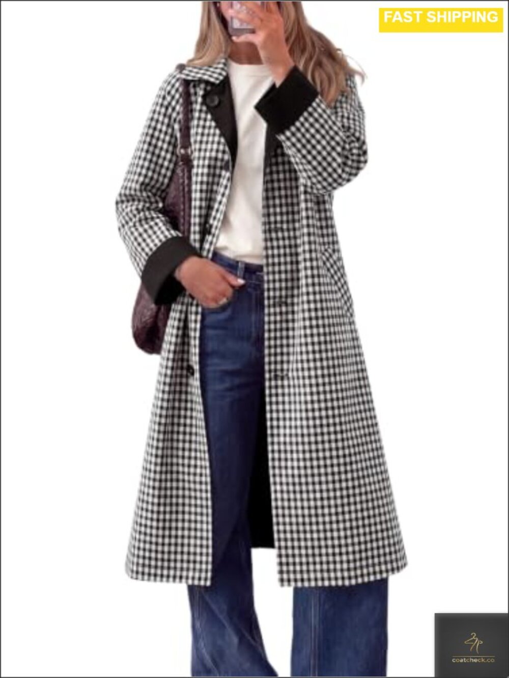 Reversible Plaid Trench Coat Windproof Long Overcoat